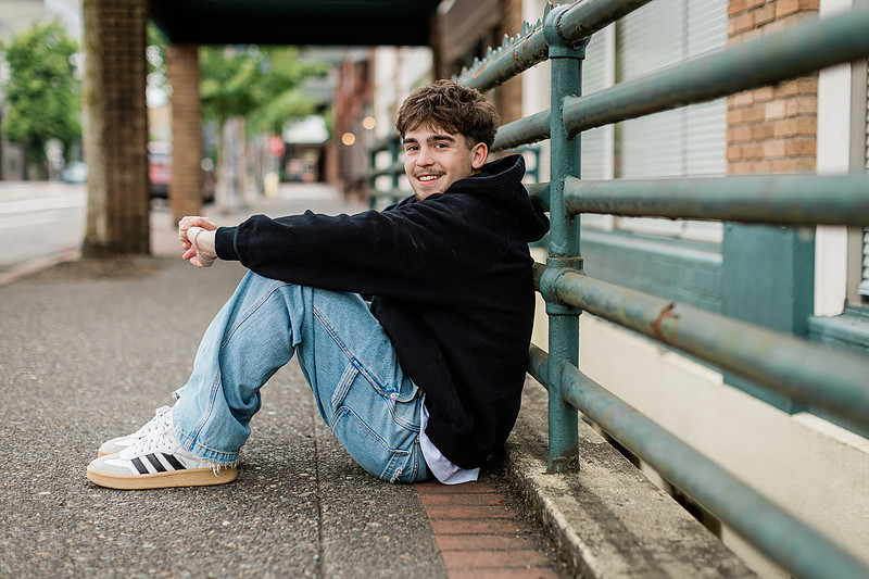 Senior boy in downtown Vancouver, WA