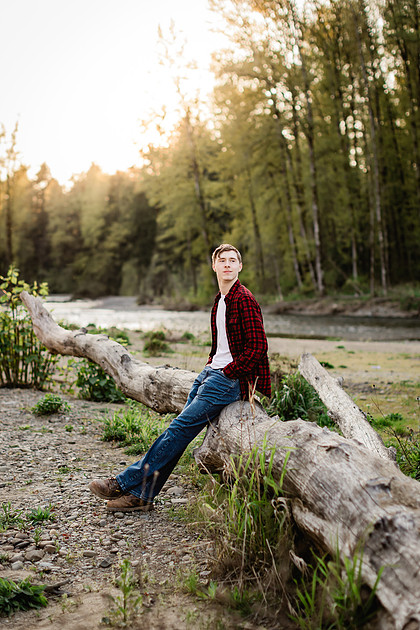 Senior boy by the river in Vancouver, WA