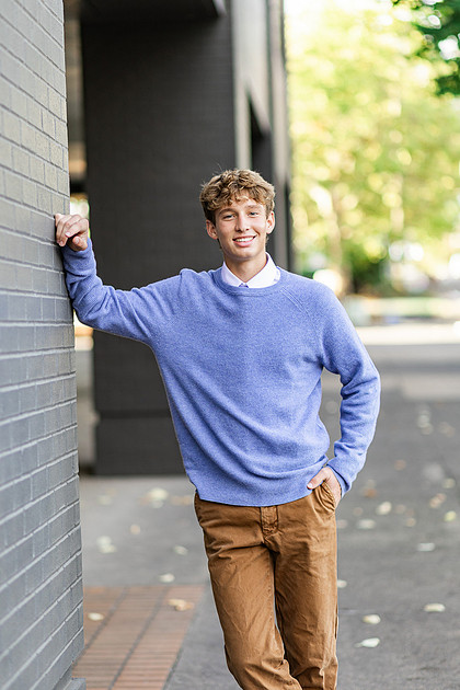 Senior boy in downtown Vancouver and by the Columbia River waterfront