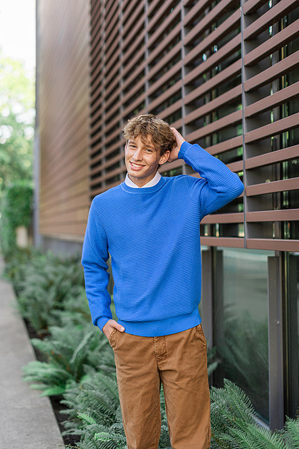 Senior boy in downtown Vancouver and by the Columbia River waterfront
