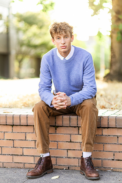 Senior boy in downtown Vancouver and by the Columbia River waterfront