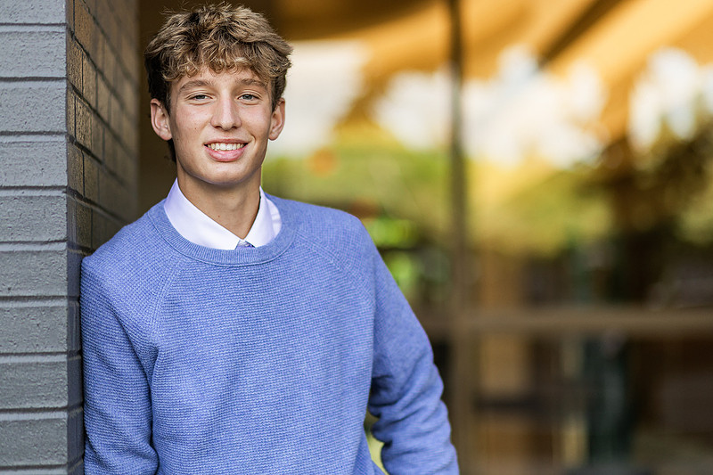 Senior boy in downtown Vancouver and by the Columbia River waterfront