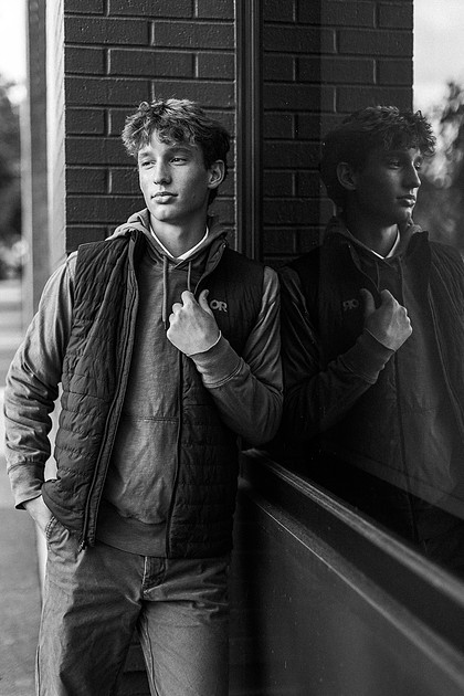 Senior boy in downtown Vancouver and by the Columbia River waterfront