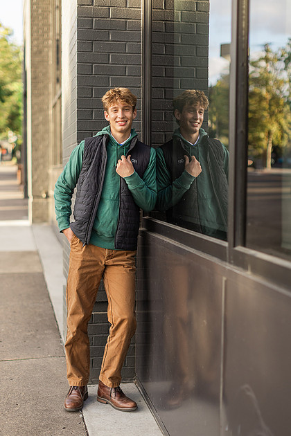 Senior boy in downtown Vancouver and by the Columbia River waterfront