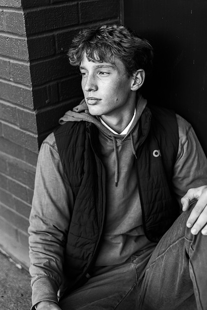 Senior boy in downtown Vancouver and by the Columbia River waterfront