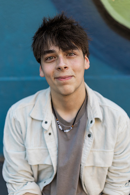 senior boy in downtown Vancouver, WA
