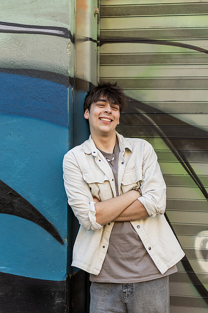 senior boy in downtown Vancouver, WA