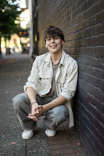 senior boy in downtown Vancouver, WA