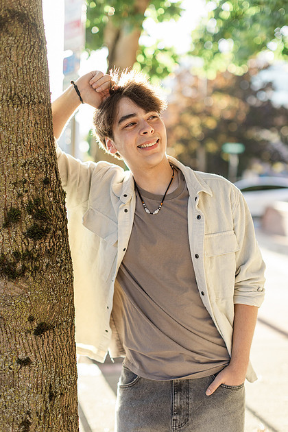 senior boy in downtown Vancouver, WA
