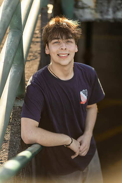 senior boy in downtown Vancouver, WA