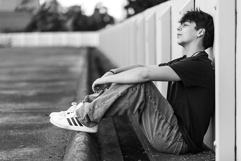senior boy in downtown Vancouver, WA