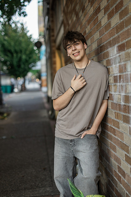 senior boy in downtown Vancouver, WA