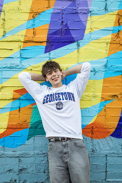 senior boy in downtown Vancouver, WA