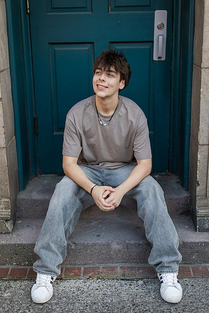 senior boy in downtown Vancouver, WA