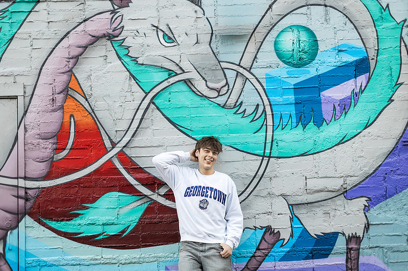 senior boy in downtown Vancouver, WA