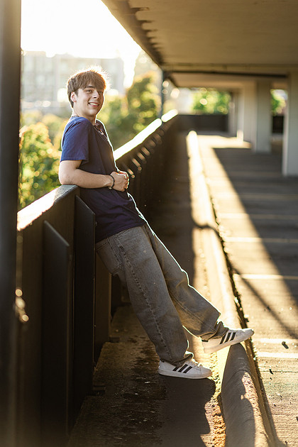 senior boy in downtown Vancouver, WA