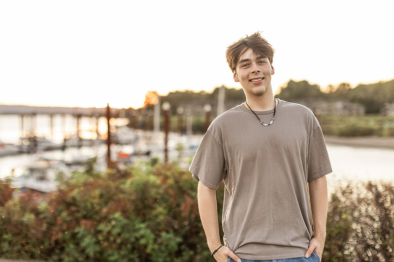 senior boy in downtown Vancouver, WA