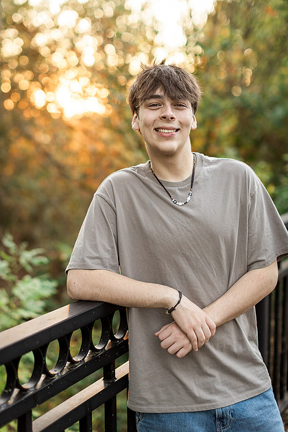 senior boy in downtown Vancouver, WA