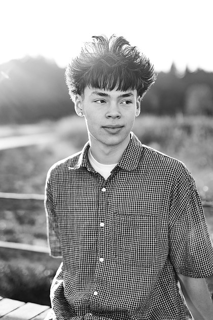 Senior boy on the basketball court