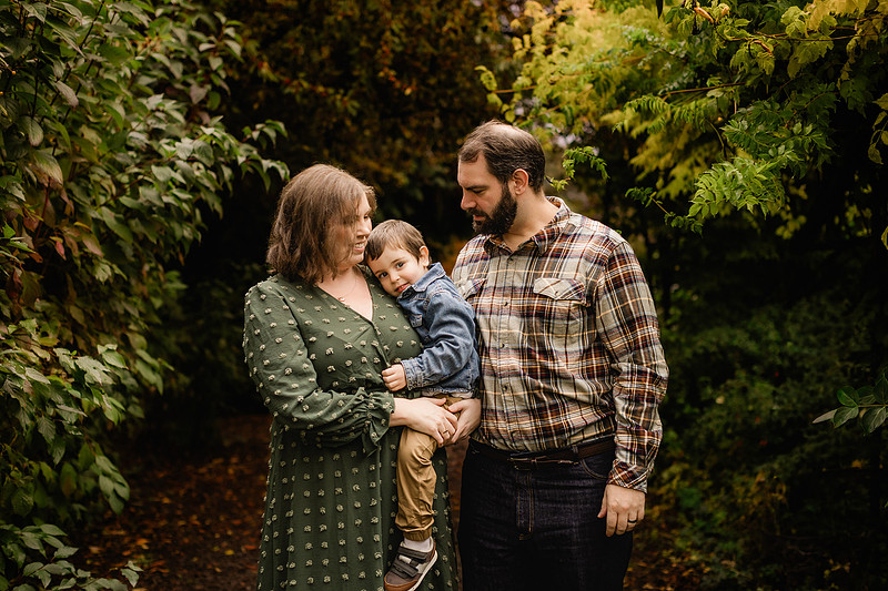 Family of three in the fall in Vancouver, WA