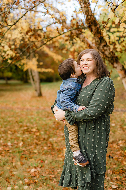 Family of three in the fall in Vancouver, WA