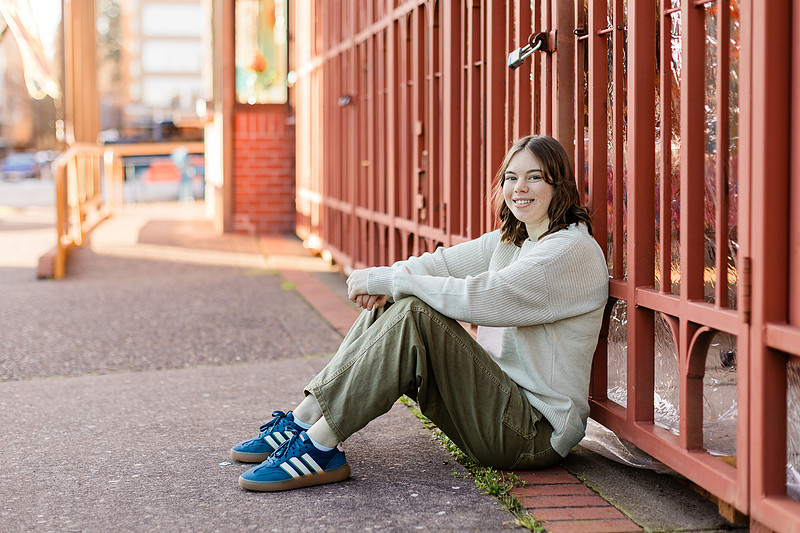 Senior girl around downtown Vancouver, in winter 