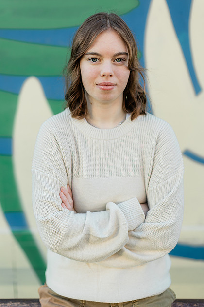 Senior girl around downtown Vancouver, in winter 