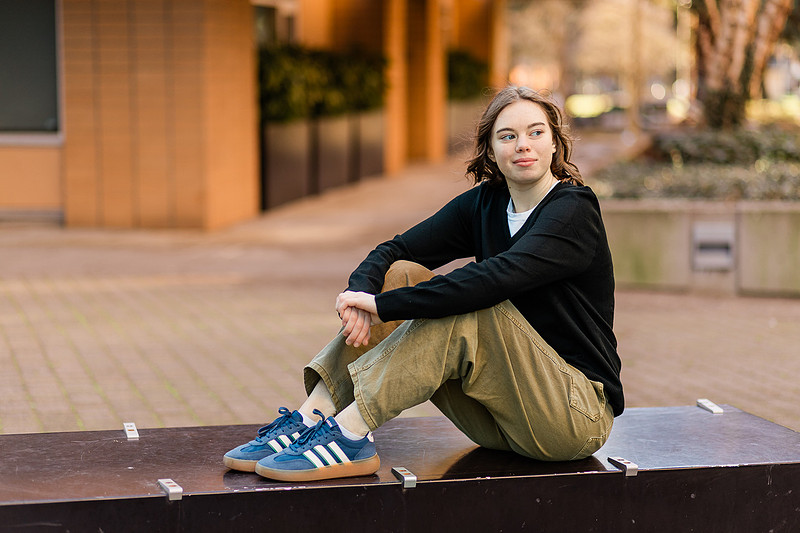 Senior girl around downtown Vancouver, in winter 