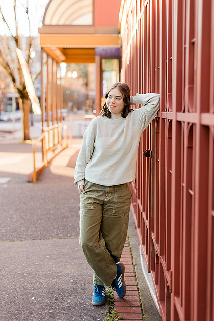 Senior girl around downtown Vancouver, in winter 
