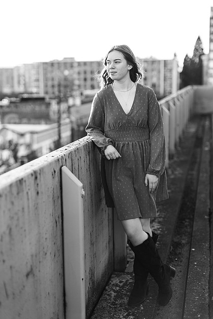 Senior girl around downtown Vancouver, in winter 