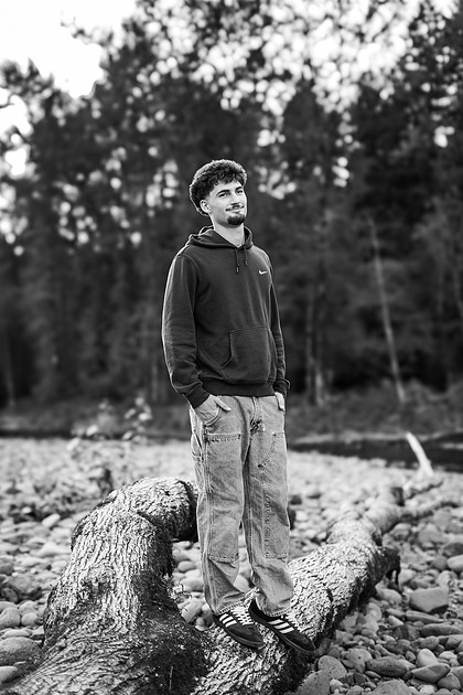 Senior boy by the Lewisville River in WA