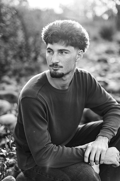 Senior boy by the Lewisville River in WA