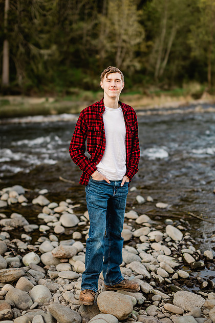 Senior boy by the river in Vancouver, WA