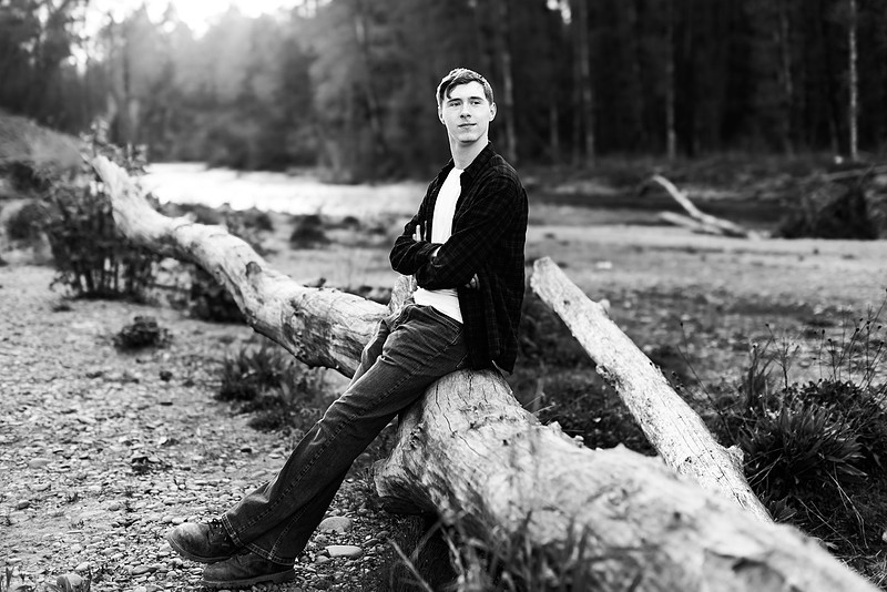 Senior boy by the river in Vancouver, WA